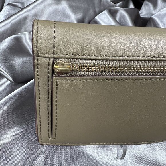 RLL Lauren Ralph Lauren Leather Bifold Wallet Olive Green Gold Logo Snap Closure - Picture 5 of 14
